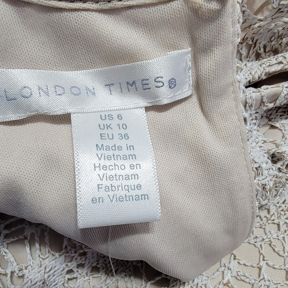 London Times Oatmeal Colored Lace Over Sleeveless Maxi Dress 6. - Picture 6 of 15